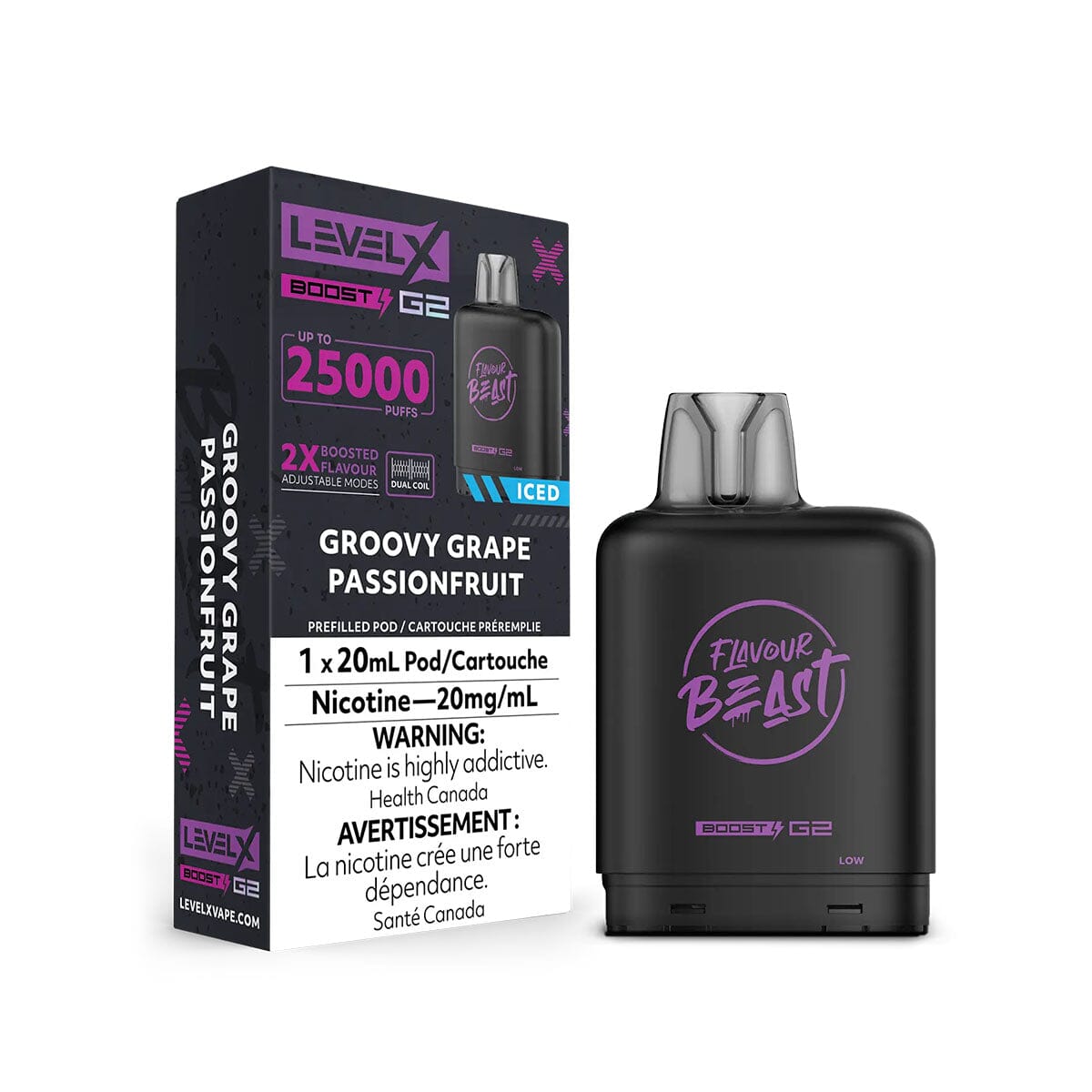 Flavour Beast Boost G2 Level X Grape Passionfruit Iced Disposable Vape Pod Disposable Level X 