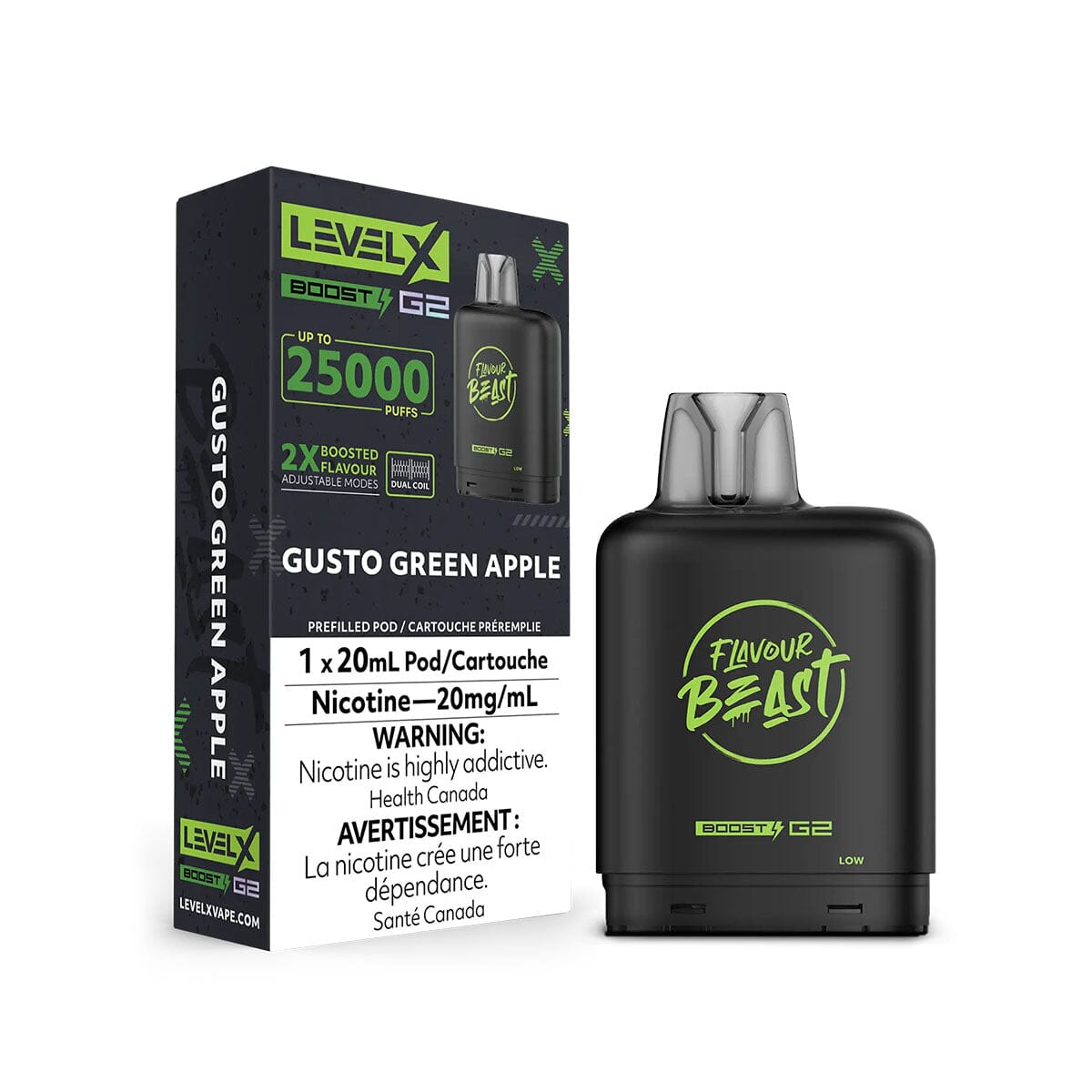 Flavour Beast Boost G2 Level X Gusto Green Apple Disposable Vape Pod Disposable Level X 