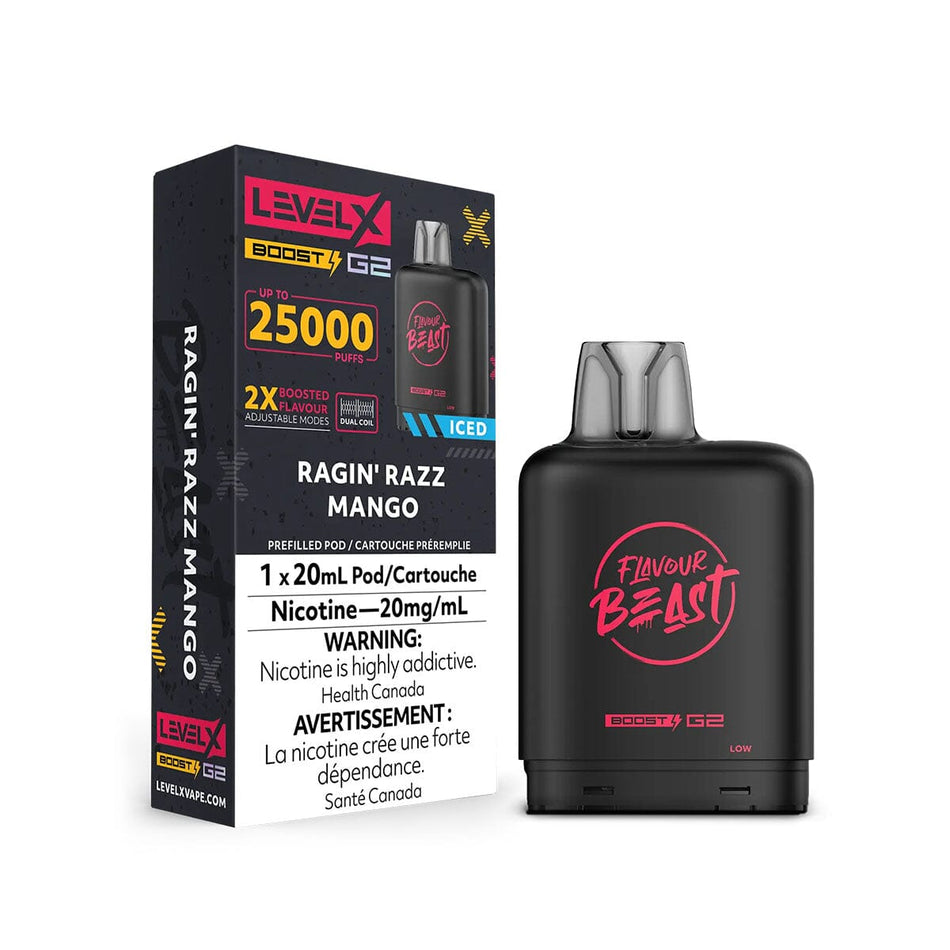 Flavour Beast Boost G2 Level X Ragin' Razz Mango Iced Disposable Vape Pod Disposable Level X 
