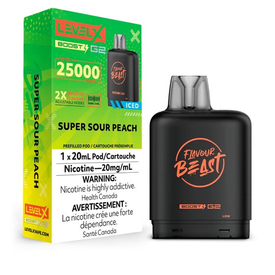Flavour Beast Boost G2 Level X Super Sour Peach Disposable Vape Pod Disposable Level X 